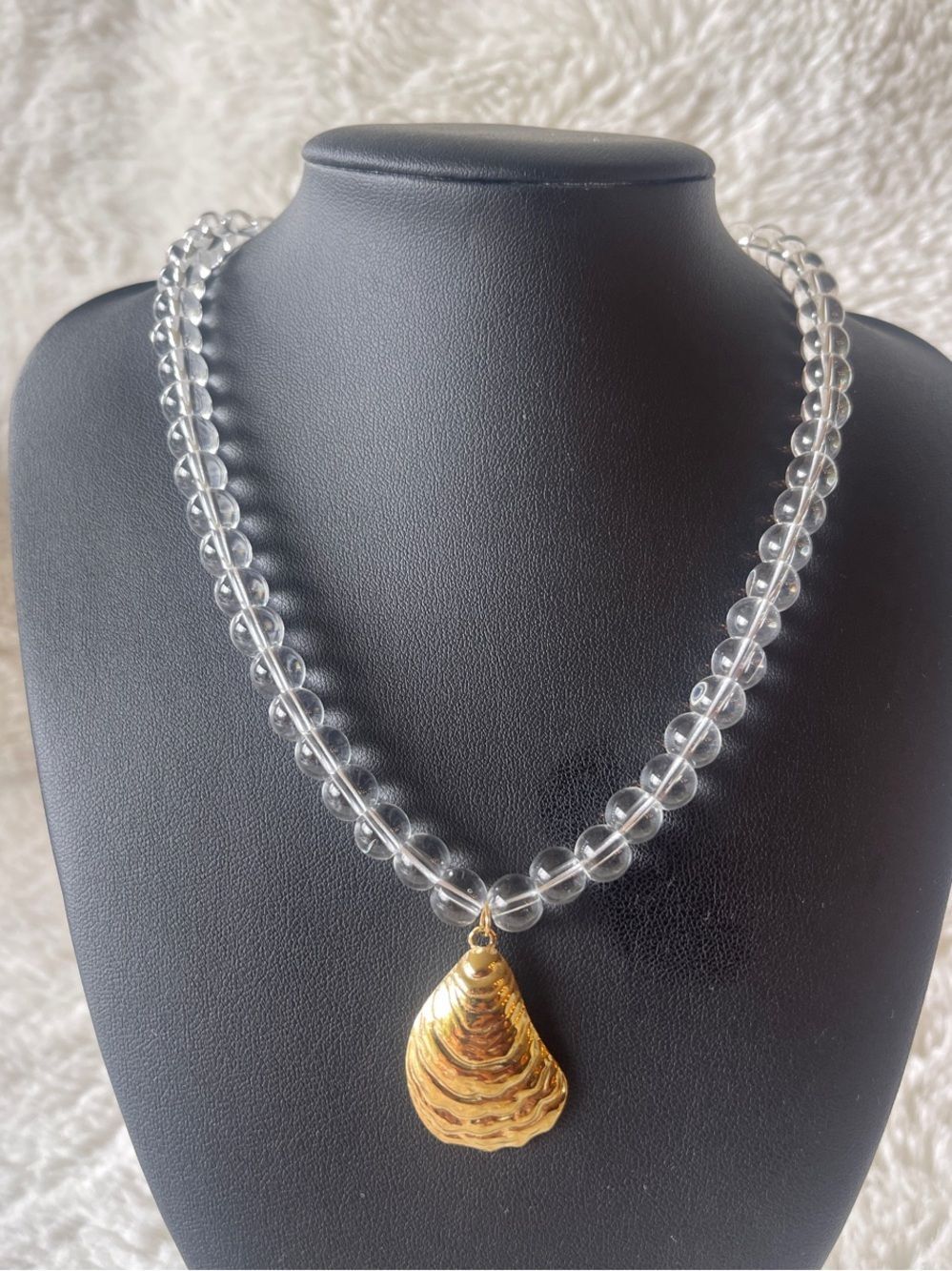 Clear Beaded Shell Pendant Necklace by Mayamar (MM-01668)